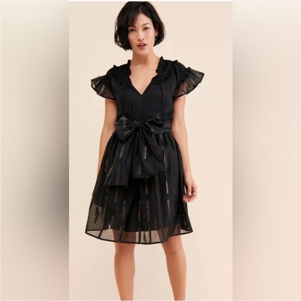 Anna Sui Black Ruffled Dress with Bow